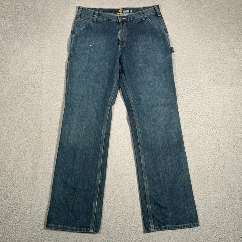 Carhartt Jeans Mens 35x33 Blue Relaxed Fit Denim Carpenter‎ Hammer Loop Workwear